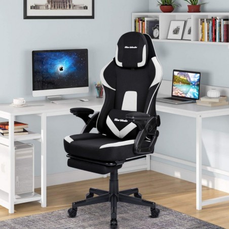 Silla Gaming Profesional Ergonómica con Tela Transpirable y Antimanchas - Sillón Gamer con Reposapiés y Reposabrazos Abatibles