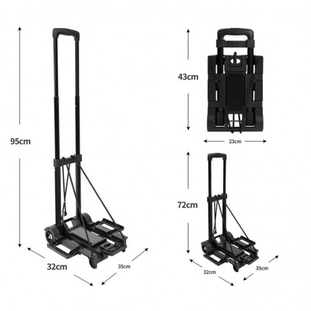 Carretilla de Mano Portátil Plegable - Carro Ligero para Equipaje, Oficina y Hogar con Cuerda Elástica y Gancho