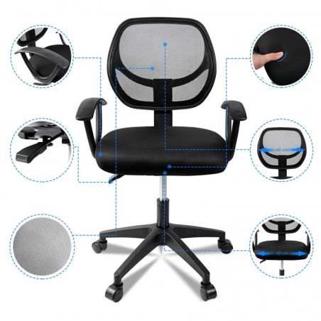Silla de Oficina Ergonómica con Respaldo de Malla Transpirable y Reposabrazos - Giratoria Juvenil para Escritorio