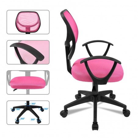 Silla de Oficina Ergonómica con Respaldo de Malla Transpirable y Reposabrazos - Giratoria Juvenil para Escritorio