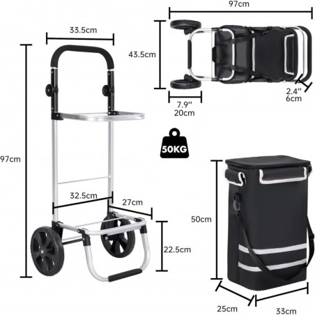 Carro Compra Plegable Ruedas Grandes Aluminio Ligero Bolso Térmico Aislamiento Reflectante Bolsa Extraíble Compacto