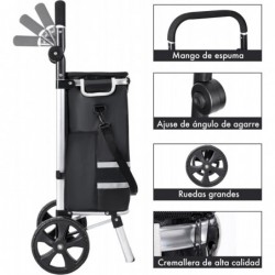 Carro Compra Plegable Ruedas Grandes Aluminio Ligero Bolso Térmico Aislamiento Reflectante Bolsa Extraíble Compacto