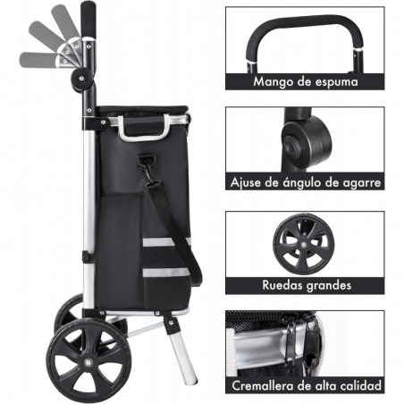 Carro Compra Plegable Ruedas Grandes Aluminio Ligero Bolso Térmico Aislamiento Reflectante Bolsa Extraíble Compacto