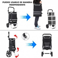 Carro Compra Plegable Ruedas Grandes Aluminio Ligero Bolso Térmico Aislamiento Reflectante Bolsa Extraíble Compacto