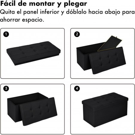Puff Almacenaje Plegable T-LOVENDO - Banco Otomana Baúl Taburete Reposapiés Acolchado 300kg