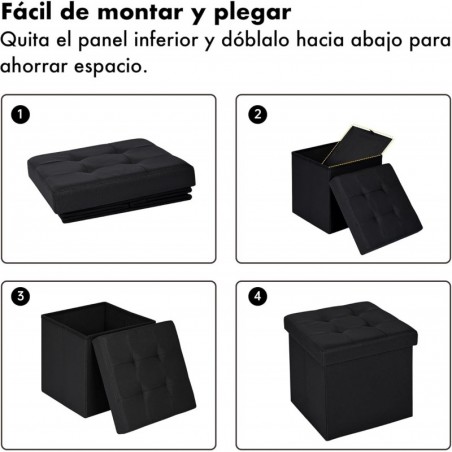 Puff Almacenaje Plegable T-LOVENDO - Banco Otomana Baúl Taburete Reposapiés Acolchado 300kg