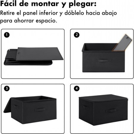 Caja de Almacenamiento Plegable con Tapa y Cremallera 40L - Cesta Organizador de Tela con 2 Asas para Mantas y Ropa