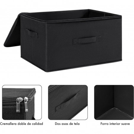 Caja de Almacenamiento Plegable con Tapa y Cremallera 40L - Cesta Organizador de Tela con 2 Asas para Mantas y Ropa