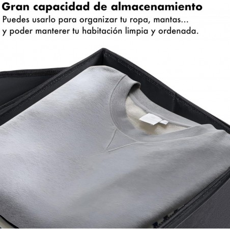 Caja de Almacenamiento Plegable con Tapa y Cremallera 40L - Cesta Organizador de Tela con 2 Asas para Mantas y Ropa