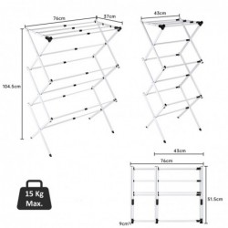 Tendedero Plegable Vertical y Extensible de 43 a 75 cm. 6 Niveles 11 Barras, Ligero, Robusto y Estable, metálico. Ropa