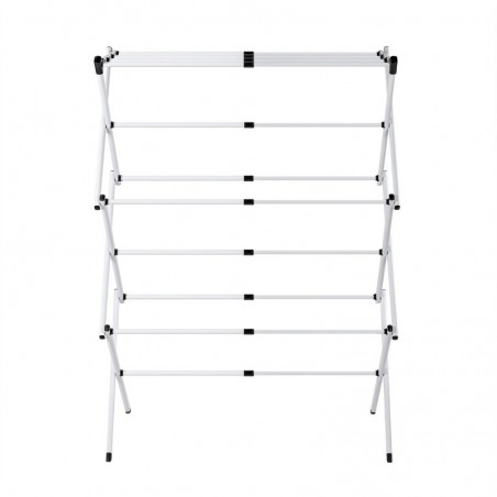 Tendedero Plegable Vertical Extensible T-LOVENDO 43-75 cm - 6 Niveles con 11 Barras Metálicas Robusto, Antideslizante y Compacto