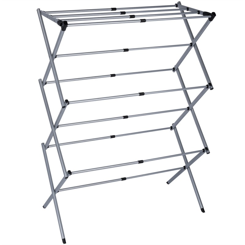 Tendedero Plegable Vertical Extensible T-LOVENDO 43-75 cm - 6 Niveles con 11 Barras Metálicas Robusto, Antideslizante y Compacto