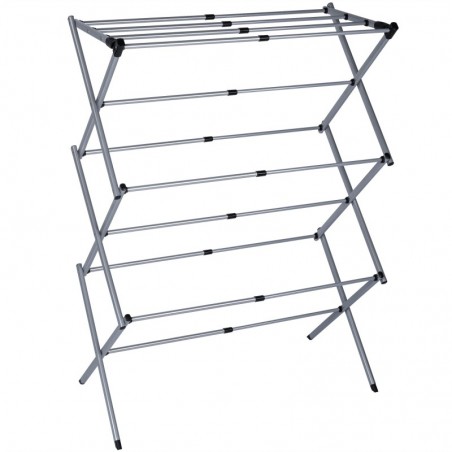 Tendedero Plegable Vertical Extensible T-LOVENDO 43-75 cm - 6 Niveles con 11 Barras Metálicas Robusto, Antideslizante y Compacto