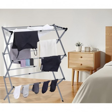 Tendedero Plegable Vertical Extensible T-LOVENDO 43-75 cm - 6 Niveles con 11 Barras Metálicas Robusto, Antideslizante y Compacto