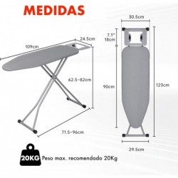 Tabla de Planchar Plegable con Soporte de Plancha Antideslizante | Estructura metálica Ajustable en Altura | Ligera