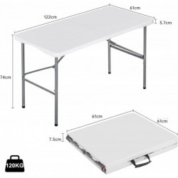 Mesa plegable camping portátil, jardín, catering Auxiliar y Rectangular 122x61cm Hasta 120kg de carga. Interior exterior