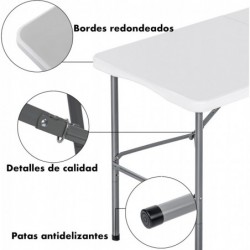 Mesa plegable camping portátil, jardín, catering Auxiliar y Rectangular 122x61cm Hasta 120kg de carga. Interior exterior