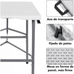 Mesa plegable camping portátil, jardín, catering Auxiliar y Rectangular 122x61cm Hasta 120kg de carga. Interior exterior
