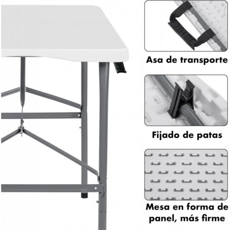 Mesa plegable camping portátil, jardín, catering Auxiliar y Rectangular 122x61cm Hasta 120kg de carga. Interior exterior
