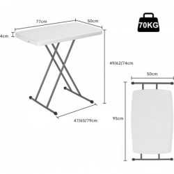 Mesa Auxiliar Plegable y Elevable 77x50 cm | Altura Ajustable 49-74 cm Portátil y Ligera | Estructura Metálica Reforzada