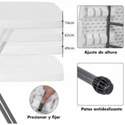 Mesa Auxiliar Plegable y Elevable 77x50 cm | Altura Ajustable 49-74 cm Portátil y Ligera | Estructura Metálica Reforzada