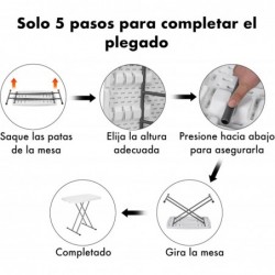 Mesa Auxiliar Plegable y Elevable 77x50 cm | Altura Ajustable 49-74 cm Portátil y Ligera | Estructura Metálica Reforzada