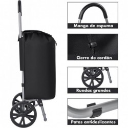 Carro de Compra Plegable 2 Ruedas Grandes | Carrito de la Compra Ligero con Bolsa Impermeable y Desmontable | Hasta 25kg