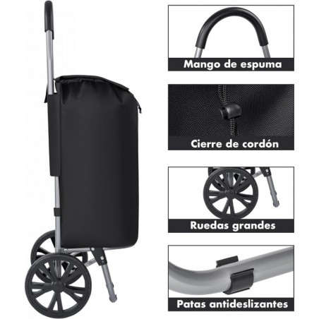 Carro de Compra Plegable 2 Ruedas Grandes | Carrito de la Compra Ligero con Bolsa Impermeable y Desmontable | Hasta 25kg