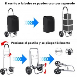Carro de Compra Plegable 2 Ruedas Grandes | Carrito de la Compra Ligero con Bolsa Impermeable y Desmontable | Hasta 25kg