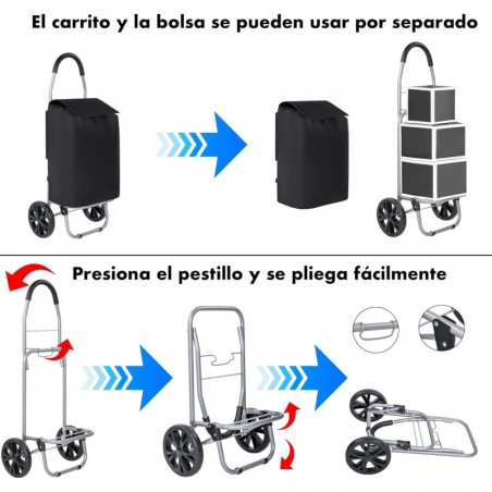 Carro de Compra Plegable 2 Ruedas Grandes | Carrito de la Compra Ligero con Bolsa Impermeable y Desmontable | Hasta 25kg