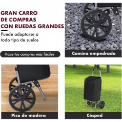 Carro de Compra Plegable 2 Ruedas Grandes | Carrito de la Compra Ligero con Bolsa Impermeable y Desmontable | Hasta 25kg