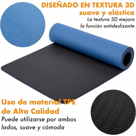 Esterilla de Yoga Antideslizante de TPE Ecológico con Funda y Correa - Colchoneta Reversible para Pilates y Fitness 183x61 cm