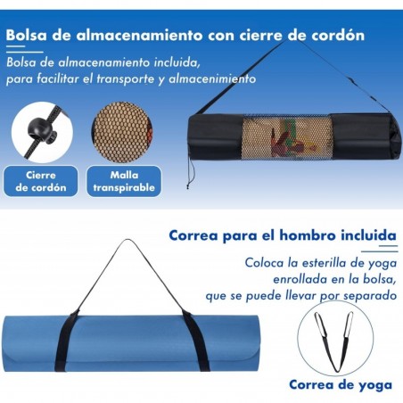 Esterilla de Yoga Antideslizante de TPE Ecológico con Funda y Correa - Colchoneta Reversible para Pilates y Fitness 183x61 cm