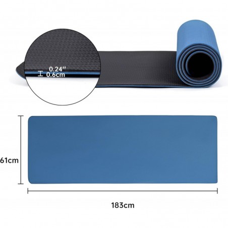 Esterilla de Yoga Antideslizante de TPE Ecológico con Funda y Correa - Colchoneta Reversible para Pilates y Fitness 183x61 cm