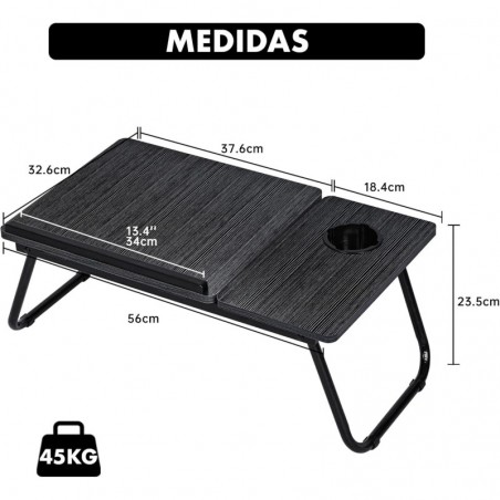 Mesa Reclinable para Cama y Sofá con 5 Niveles y Portavasos - Bandeja Plegable para Ordenador