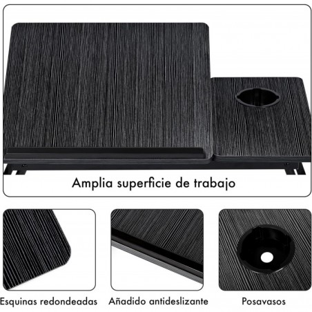 Mesa Reclinable para Cama y Sofá con 5 Niveles y Portavasos - Bandeja Plegable para Ordenador