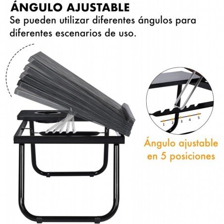 Mesa Reclinable para Cama y Sofá con 5 Niveles y Portavasos - Bandeja Plegable para Ordenador