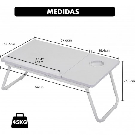 Mesa Reclinable para Cama y Sofá con 5 Niveles y Portavasos - Bandeja Plegable para Ordenador