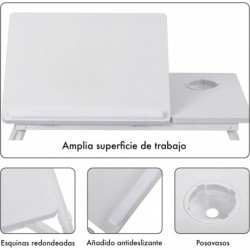 Mesa Reclinable para Cama y Sofá con 5 Niveles y Portavasos - Bandeja Plegable para Ordenador