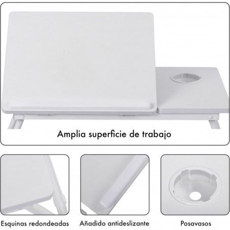 Mesa Reclinable para Cama y Sofá con 5 Niveles y Portavasos - Bandeja Plegable para Ordenador