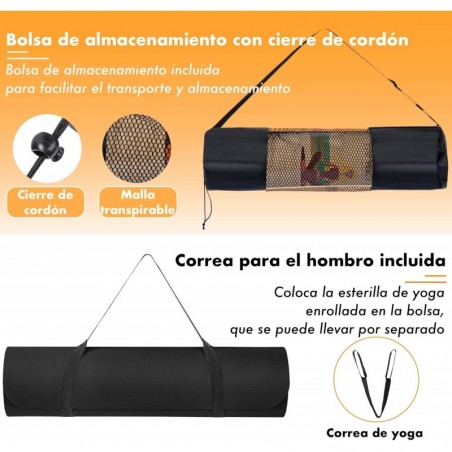 Esterilla de Yoga Antideslizante de EVA con Funda y Correa - Colchoneta Ecológica para Pilates y Fitness 183x61 cm