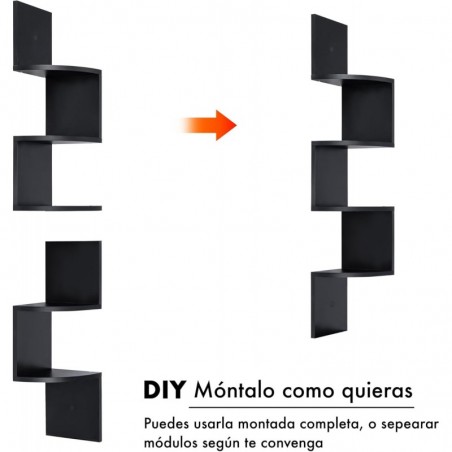 Estantería de Esquina Flotante con Diseño en Zigzag de 5 Niveles - Repisa para Plantas, Libros y Decoración en Salón, Dormitorio