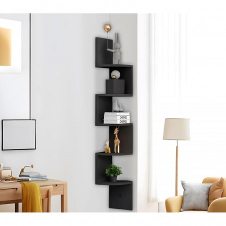 Estantería de Esquina Flotante con Diseño en Zigzag de 5 Niveles - Repisa para Plantas, Libros y Decoración en Salón, Dormitorio