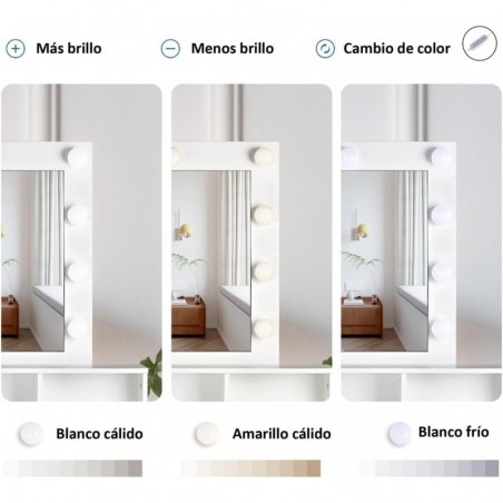 Tocador de maquillaje con Luz | Mueble tocador con Espejo 2 cajones y estantes de almacenamiento | Mesa de maquillaje