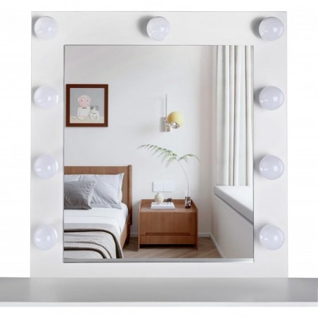 Tocador de maquillaje con Luz | Mueble tocador con Espejo 2 cajones y estantes de almacenamiento | Mesa de maquillaje