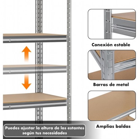 Estantería Metálica Almacenaje 2X Unidades de Acero Galvanizado + 5 Baldas MDF, 180 x 90 x 40cm, Modular, Baldas, Garaje