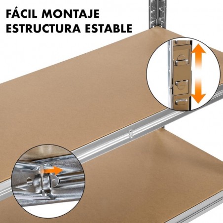 Estantería Metálica Almacenaje 2X Unidades de Acero Galvanizado + 5 Baldas MDF, 180 x 90 x 40cm, Modular, Baldas, Garaje