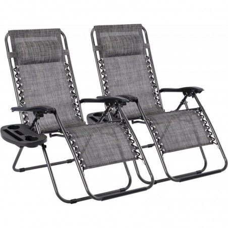 Pack 2 Tumbonas Plegables Gravedad Cero para Jardín, Playa y Piscina, Sillas Exterior Reclinables, Bandeja y Acero Anticorrosión
