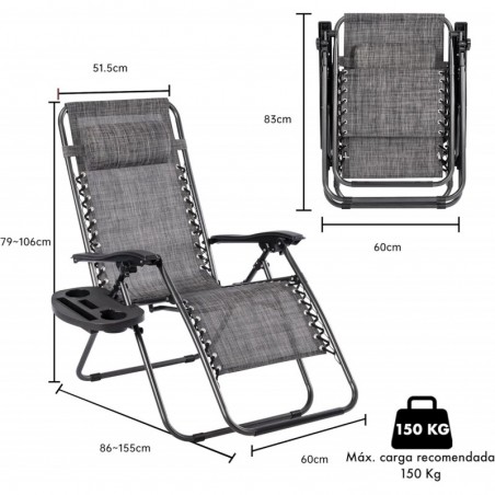 Pack 2 Tumbonas Plegables Gravedad Cero para Jardín, Playa y Piscina, Sillas Exterior Reclinables, Bandeja y Acero Anticorrosión
