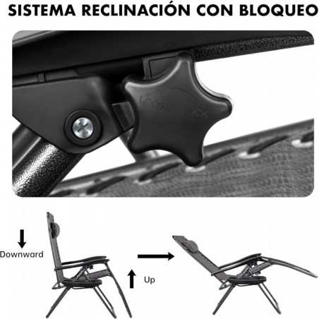 Pack 2 Tumbonas Plegables Gravedad Cero para Jardín, Playa y Piscina, Sillas Exterior Reclinables, Bandeja y Acero Anticorrosión